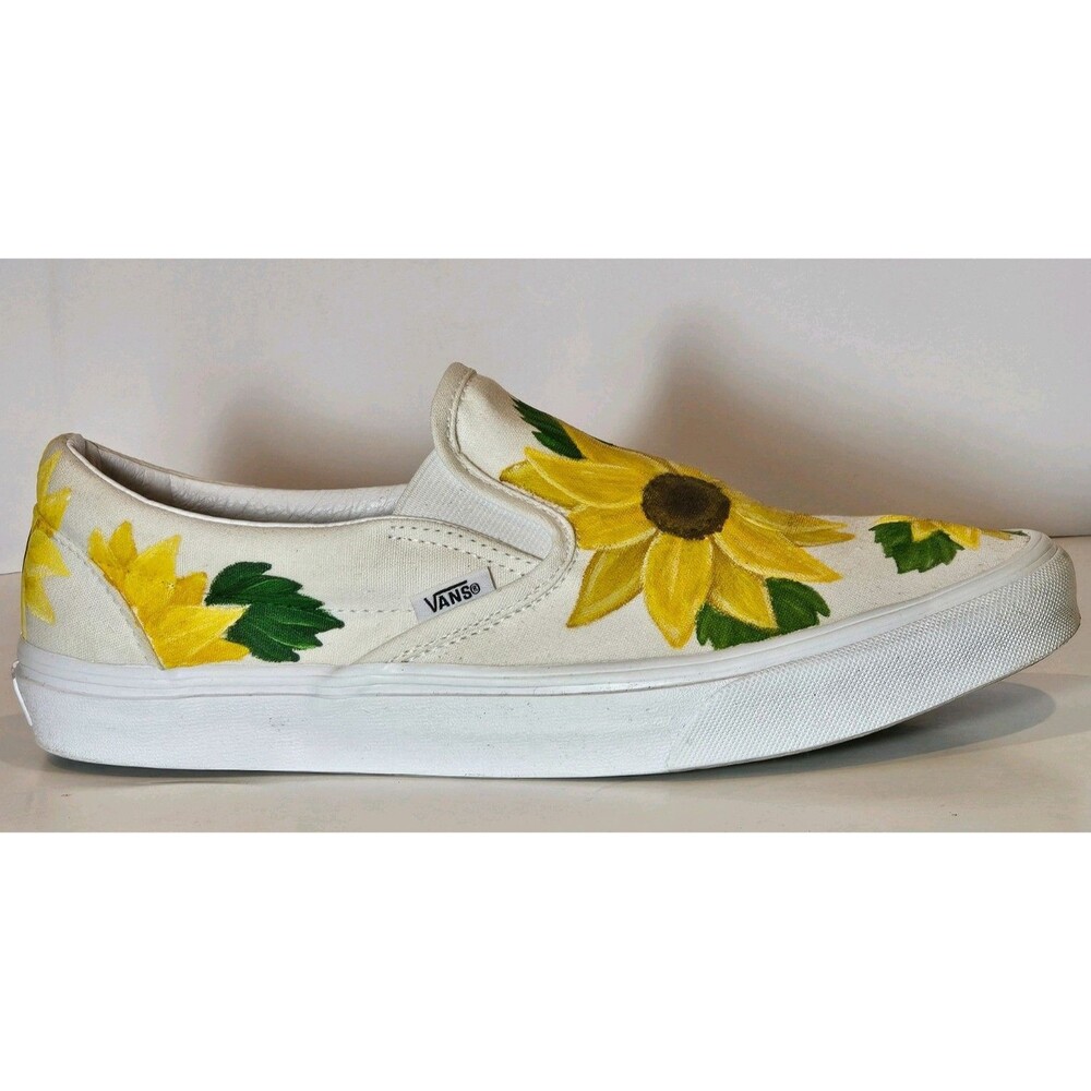 Custom Sunflower Vans Slip On Shoes Hand Painted EUC Floral Women’s 11 Men’s 9.5 - Picture 3 of 12